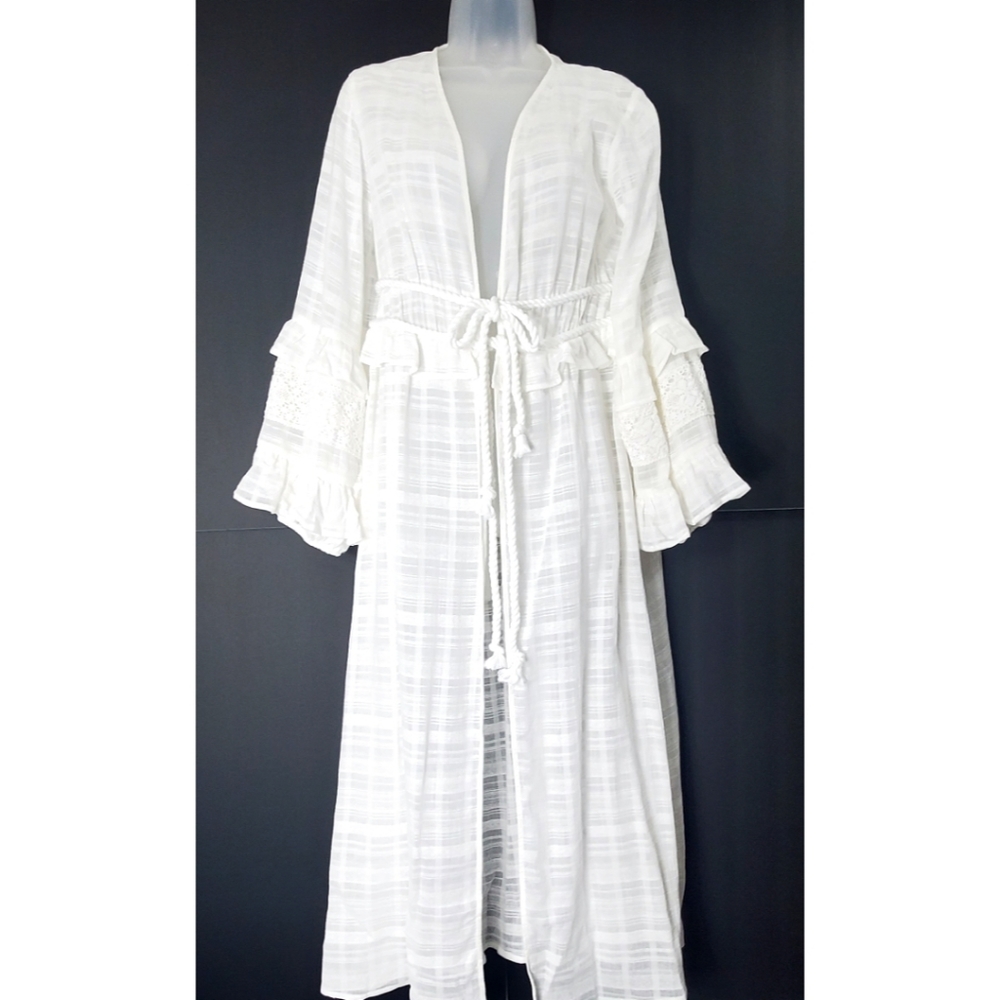 Peace Love World Tie Front Cover-up White